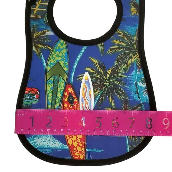 Vinyl Baby Infant Bib Mini Maniacs Slick Surf Ocean Tropical Palm Vegan Leather - Picture 8 of 8